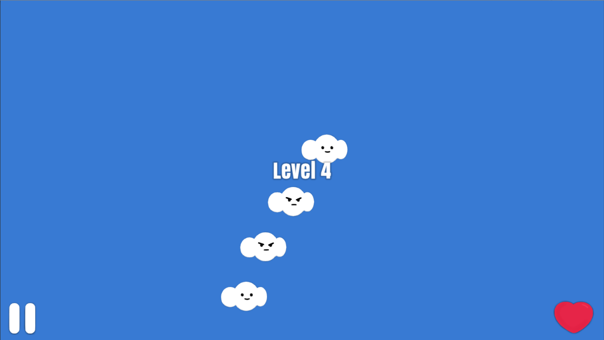 Cute Cloud Game Level 4 gameplay showing adorable white clouds with different facial expressions floating on blue background